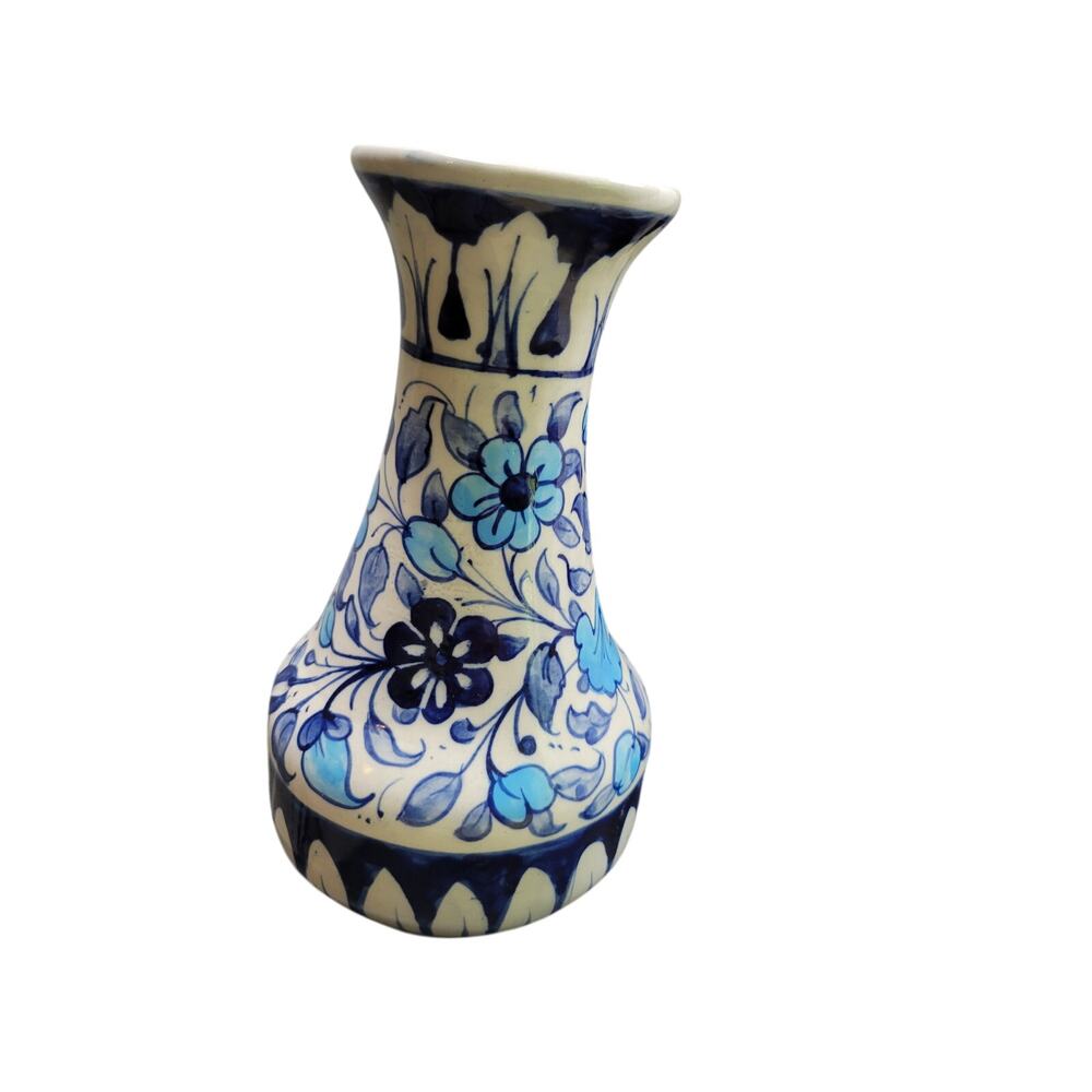 Vintage Hand-Painted Blue & White Floral Ceramic Vase ,Bohemian from Pakistan